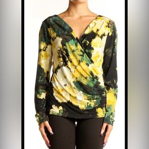 Calvin Klein Black and Yellow Floral Blouse